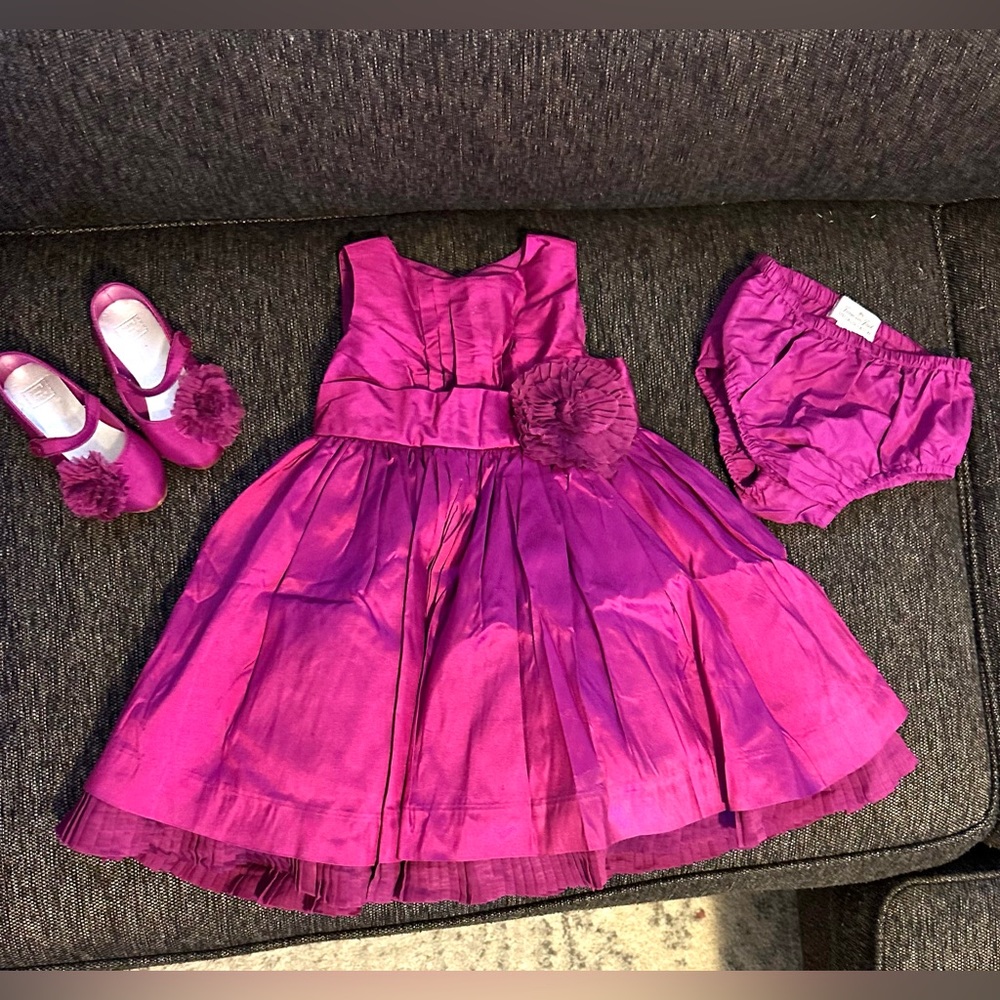 Janie and Jack fuchsia dress set with shoes